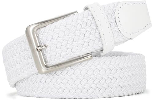 JasGood Geflochtener Elastischer Gürtel für Damen Herren, Unisex Stoffgürtel Stretchgürtel Dehnbarer Gürtel für Jeans Hosen, Weiß, 145cm