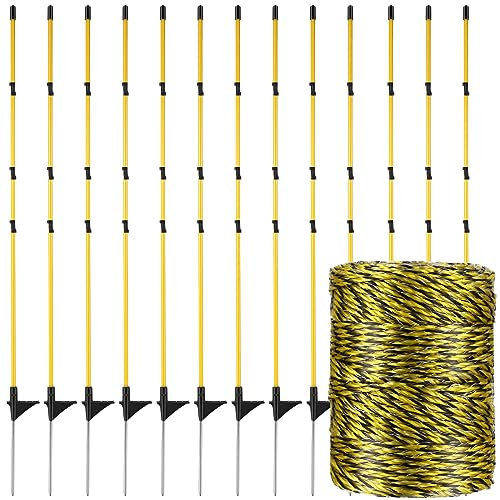 Sasylvia Elektrozaunpfosten aus Fiberglas, 114 cm, mit 100 m langem Polydraht, einfaches Einsteigen, Elektrozaun-Set für Ziegen, Schafe, Lämmer, Nutztiere im Garten, Hinterhof, Bauernhof, 36 Stück