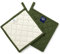 Encasa Heat Resistant Cotton Pot Holders With Hanging Loop - Set Of 2 - Leaf Green - Multipurpose Quilted Everyday Hot Pad For Kitchen, Camping, BBQ & Microwave - 21 cm