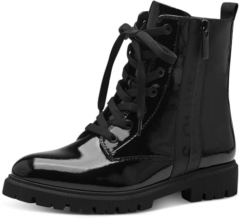 s.Oliver Damen Stiefeletten ohne Absatz zum Schnüren Herbst, Schwarz (Black Patent), 39 EU