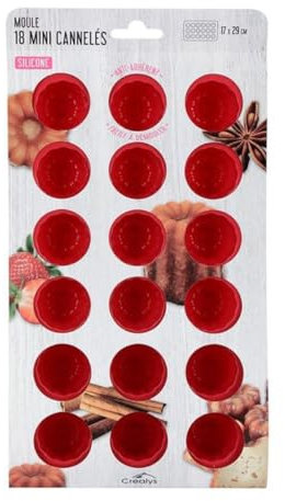 Crealys Moule 18 mini cannelés en silicone rouge