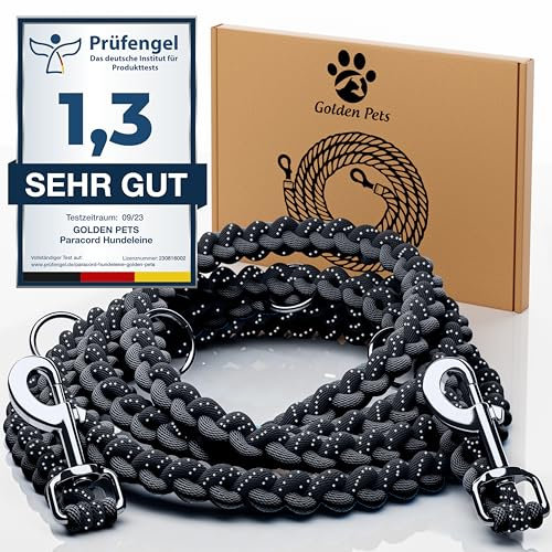 Testnote: Sehr gut - Hundeleine reflektierend I 2m, verstellbar, wetterfest & reißfest bis 250 kg I Paracord Führleine, Umhängeleine I kleine - große Hunde