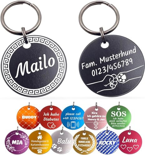 Unikat Branding | Erkennungsmarken im Singlepack | Hund, Katze und Herrchen | Hundemarke personalisiert | Beidseitig mit Gravur | rund | 30 & 35 mm (Lila, 30mm)
