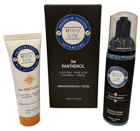 EASY KITS Sun Tattoo Aftercare Kit - Kit De Curación Para Tatuajes Con Protección Solar (Crema Tattoo Care SPF50-40g+ Espuma Tattoo Foam)