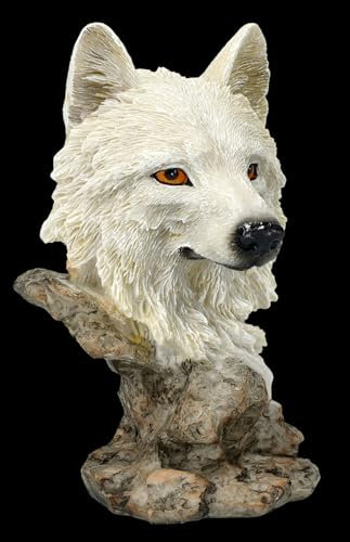 Wolf Figur Büste weißer Wolf - 12,5 cm Deko Statue