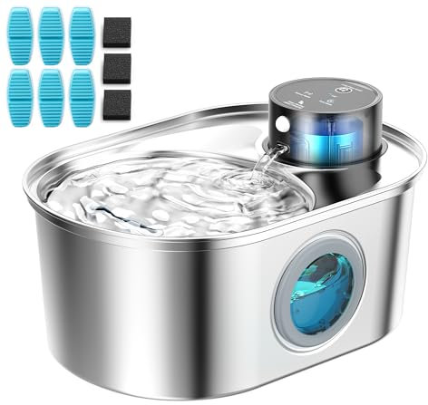 Fontaine à Eau pour Chat sans Fil en Acier Inoxydable - Fontaine à Eau pour Chat - sans Fil - Silencieuse - avec 6 filtres