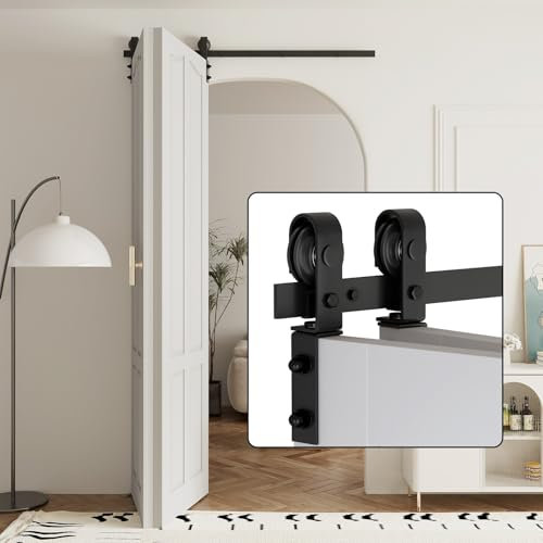 DaAzHai 132,1 cm Doppelfalt-Schiebetür-Hardware-Kit für 2 Türen, niedrige Decke, leichte Version für reibungsloses Gleiten, passend für doppelte 61 cm große Falttüren, platzsparende Faltlösung (keine