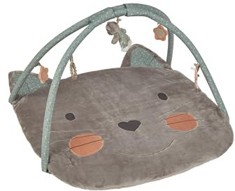 Sterntaler Spielbogen Katze Lilly - Spielbogen aus weichem Flausch und bedrucktem Baumwoll Mischgewebe - Baby Spieldecke mit Bogen und Spielfiguren zum Abnehmen - Baby Spielzeug, steingrün