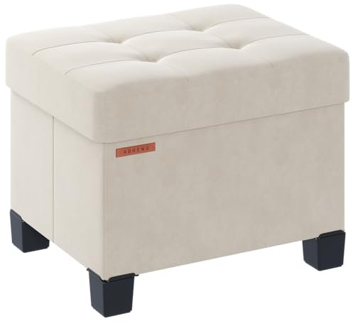 ABHENG Cube Storage Ottoman, Velvet Foot Stool with Feet, Folding Storage Bench, End of Bed Bench, Storage Chest, for Living Room, Bedroom, 32 x 40 x 33.5 cm, Cream White, ASND21W