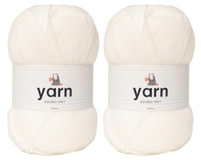 Korbond Garn – Weiß – 2 x 100 g Acrylwolle – leicht, hypoallergen und langlebig, Doppelstrick-Häkelgarn, Strickwolle