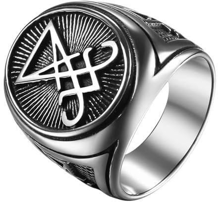 OIDEA Herren Ring Luzifer Siegelring: Satan Herrenring aus Edelstahl Vintage Retro Bandring Schmuck Geschenk für Männer Freund Bruder Vater Ringgröße 62