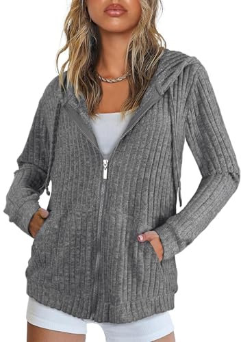 Flikity Zip up Hoodies for Women UK Cardigans for Women Hooded Sweatshirts Ladies Cardigans Size 12-14 Long Sleeve Tops Lightweight Womens Jackets Work Clothes Grey M