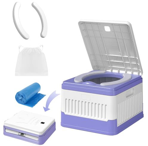 wc Portatile, Toilette da Campeggio Mobile [Pieghevole] Stabilità Unica + 20 Borse e Custodia Toilette a Secco Toilette da Campeggio Campeggio Blackout Festival (Viola)