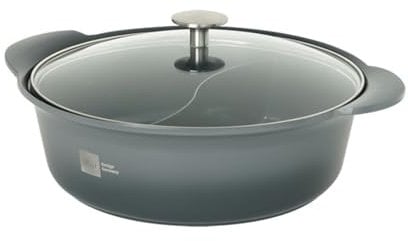 Miji - Hot pot, Heißer Topf mit formschöne Trennwand, 2 Gerichte in Einem, Antihaftbeschichtung, Gas-, Keramik und Induktionsgeeignet, Kochtopf groß, Spülmaschinengeeignet