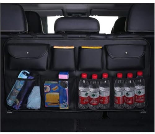 WENYINGLIHAI Auto Kofferraum Leder Organizer Box für VW Taigo Touran Tiguan CC Beetle Car Boot Organiser, Faltbare Aufbewahrungstasche Wasserdicht mit Fächern Aufbewahrungs Box Zubehör,A/Black