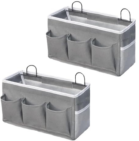 Eidoct Canvas Wall Hanging Organizer Bag with Hook, 3-pockets Waterproof Storage Bag, Door Hanging Storage Baskets with Side Mesh Pockets, for Kitchen Bedroom Office Bathroom School Dorm Hospital (2)