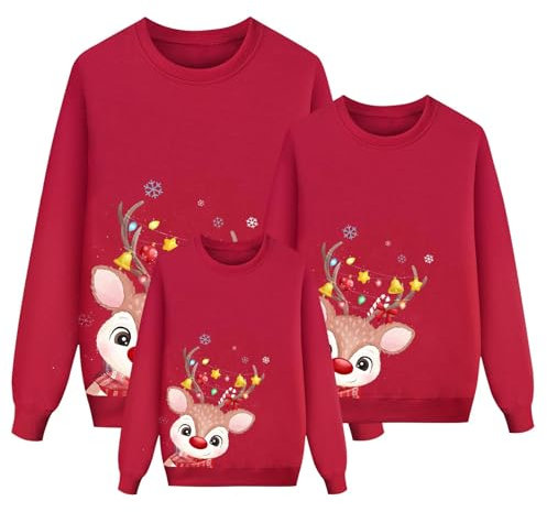 weihnachtspulli herren mit beleuchtung, Weihnachtspullover Familie Set Damen Herren Kinder Partnerlook Winterpullover Langarm Pärchen Sweatshirt Weihnachtspulli Rentier Weihnachtsoutfit Hässliche
