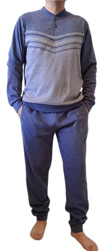ARTIGIANI DEL PIGIAMA Pigiama da Uomo Invernale Punto Milano Jacquard Felpato Morbido e Traspirante Derby Made in Italy Lungo (IT, Testo, L, Regular, Regular, Azzurro)