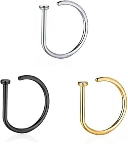 NOLACE 3 Unikate Nasen- und Lippenring Set - Smiley, Septum, Hufeisen, Tragus, Lippenbändchen Piercing - Unisex Schmuck für Lippe, Ohr und Nase