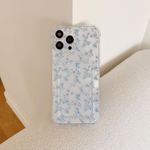 ZCDAYE Floral Clear Case for iPhone 14 Pro Max with Card Holder, Elegant Cute Flower Woman Phone Case, Soft TPU Shockproof Protective Phone Cover for iPhone 14 Pro Max (6.7 inches), Elegant Blue