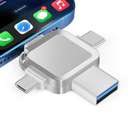 4-in-1 Photo Stick for iPhone 128GB,Universal Photo Backup Stick USB Flash Drive with Lightning+Micro USB+Type-C+USB Memory Sticks Thumb Drives