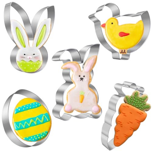 5 Stück Ausstecher Ostern, Plätzchen Ausstecher Ostern, Keksausstecher Ostern Edelstahl, Ausstechformen Ostern, Osterplätzchen für Backen, Hasen Eier Küken Karotte Häschenkopf
