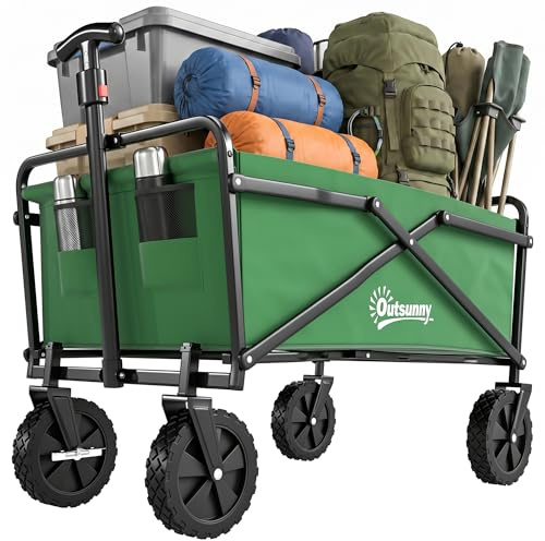 Outsunny Chariot de Transport Pliable à Roues Charge 40kg 120L Vert Foncé