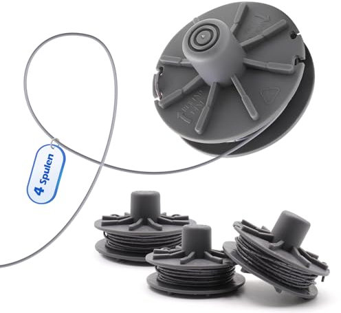 Fettwal 4 Stück Rasentrimmer Fadenspulen 5307-20, Kompatibel mit für Gardena Rasentrimmer Art 9807,9808,9809,9827,8846,8847,8848,9870,9872,9874 Ersatzspule für Rasentrimmer, Ø 1,6mm, 6,1m Länge