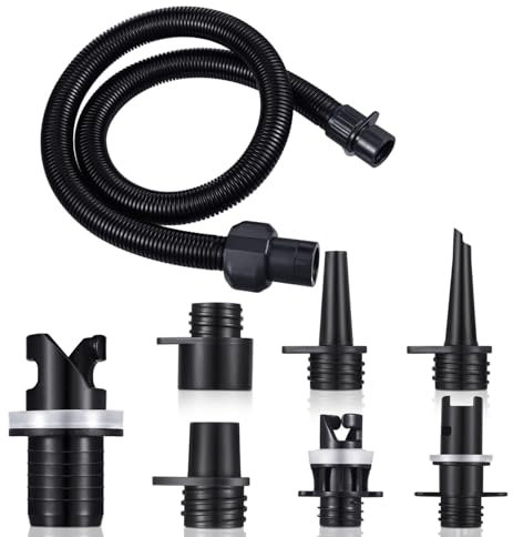 Pump Adapter & Air Hose Kit for Inflatable Boat, SUP Paddle Board, Kayak – Electric Air Pump Extension Tube with 7 Valve Nozzles – Replacement Accessories for Inflatable Tent, Raft, Pool, Water Sports