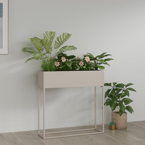 [en.casa] Blumenständer Joensuu Hochbeet Pflanzkübel Kräuterbeet Blumenkasten Pflanzkasten aus Stahl 80 x 80 x 25 cm Hellgrau für drinnen und draußen