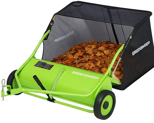 GreenSweep Pickup Traino 106,7 cm – Raccoglitore di foglie per tosaerba a cavallo – Altezza spazzola regolabile – Tramoggia raccogli erba grande – Attacco spazzatrice detriti da giardino