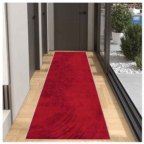 BORKOY Tapis de Couloir Long 40x150cm Rouge Antidérapant Lavable Tapis Cuisine Devant Evier Tapis de Passage pour Cuisine Salon Chambre Entrée Buanderie，Tapis d'entrée, Personnalisable ，au Mètre