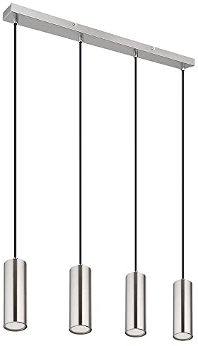 Hängeleuchte silber Pendelleuchte Esszimmerlampe 4-flammig Deckenleuchte hängend chrom, Metall nickel, 4x GU10 Fassungen, LxBxH 65x6x120 cm