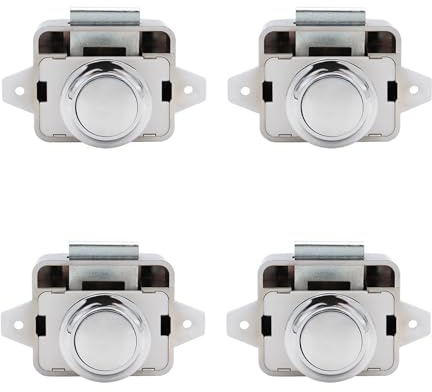 LIKERAINY Drawer Latches Push Button Locks Cupboard Cabinet Door Lock for Camper Van Caravan Ship Yacht Horsebox RV Motorhome Chrome Plated 4 Pieces