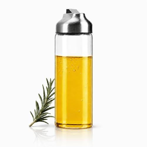 Aelga Zuckerspender Olivenöl-Spenderflasche Aus Glas (410 Ml) Zuckerdose | Borosilikatglas Essig- und Ölspender mit tropffreiem Ausgießer, Automatischem Klappdeckel und Großem Einfüllöffnung