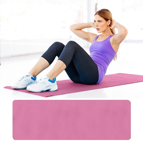 Grand tapis de yoga antidérapant pour femmes, hommes, enfants, 4 mm d'épaisseur, design monochrome, durable, antidérapant et épais pour pilates, salle de sport ou fitness (rose)