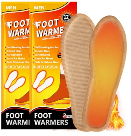 Sohlenwärmer, Fußwärmer Einlegesohlen für Schuhe, 2 Paar Fußwärmer Pads, Extra warme Wärmesohle, luftaktiviert, Einlegesohle für 9 Stunden Wärme, Beheizbare Einlegesohlen für Herren