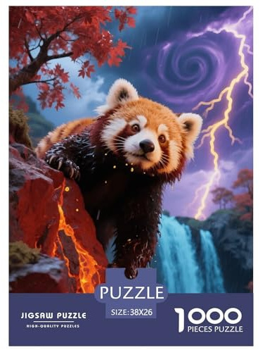 1000 Piece Red Panda Jigsaw Puzzle for Adults - Family Fun, Family Happy Game, Maple Forest Waterfall Jigsaws, Decoration Gifts 38x26cm/1000pcs