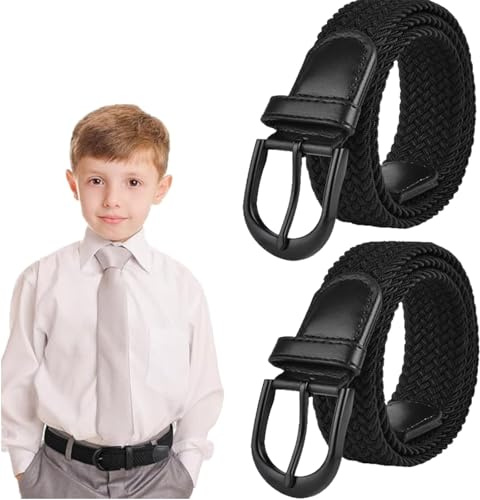 flintronic Elastischer Gürtel für Kinder, 2 Stück Geflochtener Flechtgürtel für Jungen und Mädchen 82 cm, Stretch Stoffgürtel für Hosen und Jeans, Vielseitig für Teenager und Junioren