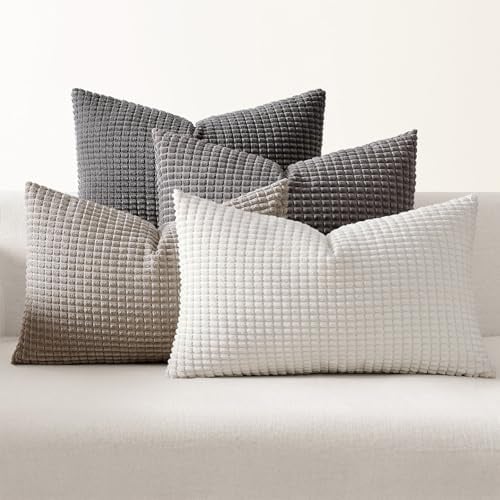 EMEMA Kordsamt Kissenbezug 40x60 Dekokissen Grau Serie Granulat 4er Set | Sofakissen Dekorative Kissenbezüge Couchkissen Kissenhülle Weich Kissen Bezug Zierkissen für Sofa Couch Wohnzimmer