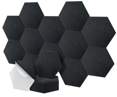 Relaxdays Pannelli acustici, Set da 18 autoadesivi esagonali, 30x26 cm, riduzione del Rumore