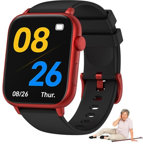 Vexorium Montre Connectée 4G Senior avec SOS, Détection de Chute, GPS, Appels Vidéo, IP67 — Nécessite Carte SIM (Non Incluse), Idéale pour Personnes Âgées,Rouge