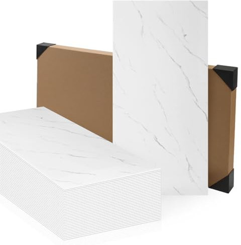 20PCS Marble Tile Stickers Thicken Self Adhesive Wall Tiles Waterproof Backsplash, Peel and Stick, Vinyl Marble Tiles for Bathroom, Kitchen Splashback, and Living Room,White, 60x30cm