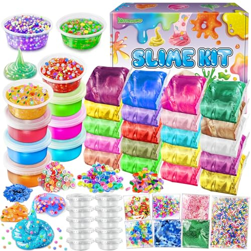 Kit de Fabrication de Slime 20 Couleurs pour Filles, Crystal Clear Slime | Glow in The Dark Slime con complementos de bolas de espuma, amuletos, purpurina, juguetes de regalo para niños