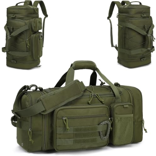 TONRUYN Taktische Reisetasche Sporttasche 40-45L Erweiterbar 3-in-1 Sporttaschen Herren Mittel mit Schuhfach Nassfach und Rucksackfunktion Trainingstasche Damen für Militär Fitness Gym Sauna Armeegrün