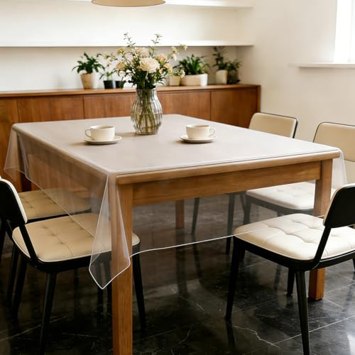 LOMUG Durchsichtige Tischdecke Abwaschbar, PVC Tischdecke Transparent, Tischfolie Transparent 0,13 mm Stark, Wasserdicht & Fettdicht, Schmutzabweisende Klarsichtfolie als Tischschutz (80x140cm)