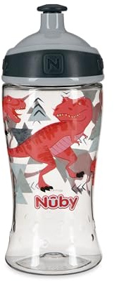 Nuby Printed Kids Pop Up Sipper Water Bottle - 12 oz | 1 Bottle - T-Rex