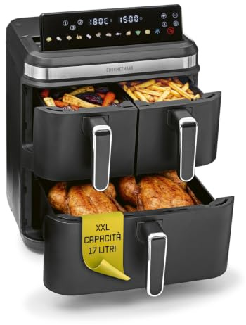 GOURMETmaxx FryUp3 Vertikale Heißluftfritteuse 3 Kammern | Heissluftfritteuse XXL 17 Liter | Airfryer mit Multi-Colour-Klapp-Touchdisplay | Air Fryer Friteuse für 12 Personen | 12 One-touch-Programme