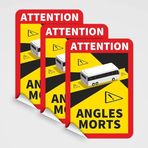 Toter Winkel Aufkleber Frankreich Angles Morts für Wohnmobil Bus LKW, selbstklebend wasserdicht Sichtwinkel Warnaufkleber, universell für alle Fahrzeugmaterialien, Einfache Installation（3PCS）