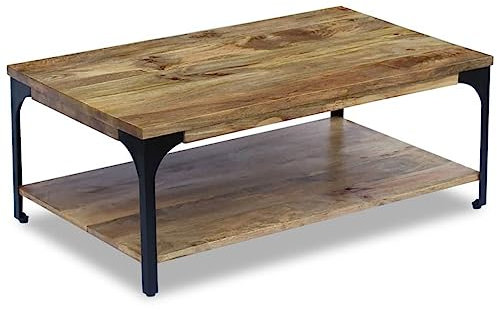 vidaXL Table Basse Table d'Appoint Etagère Bout de Canapé Bois de Manguier
